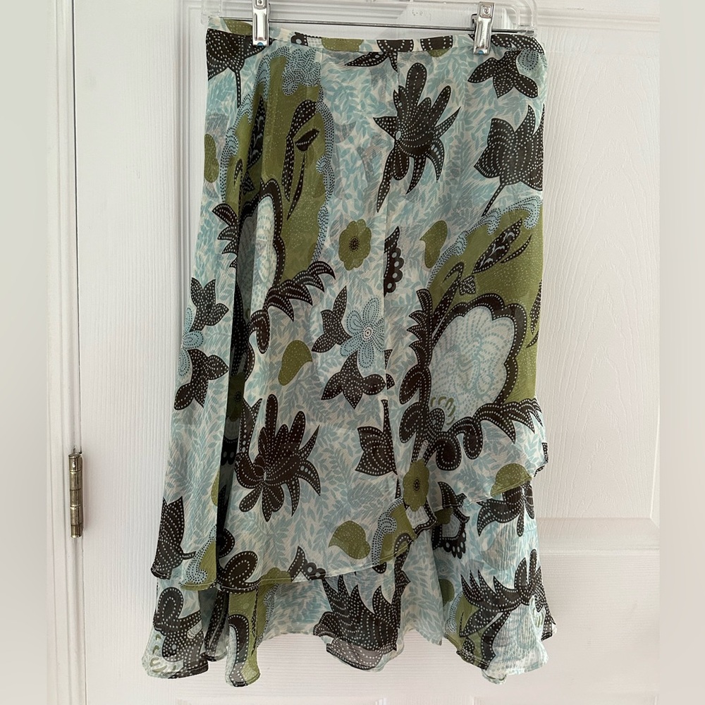 Ann Taylor Floral Blue Green Skirt Size 4